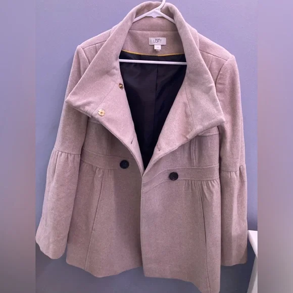 Ann Taylor Loft Beige Crowl Neck Winter Jacket with Buttons - Picture 2 of 11